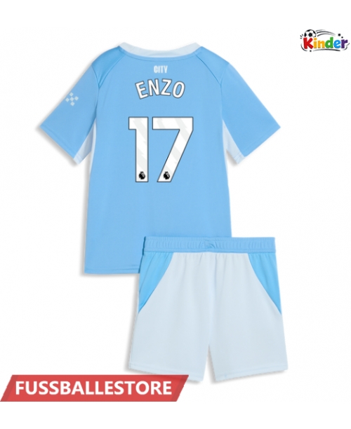 Günstige Manchester City Enzo Fernandez #17 Heimtrikotsatz Kinder 2026-27 Kurzarm (+ Kurze Hosen)